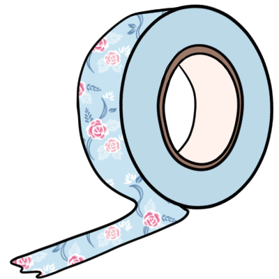 A roll of light blue tape, torn off at the end, patterned with flowers.